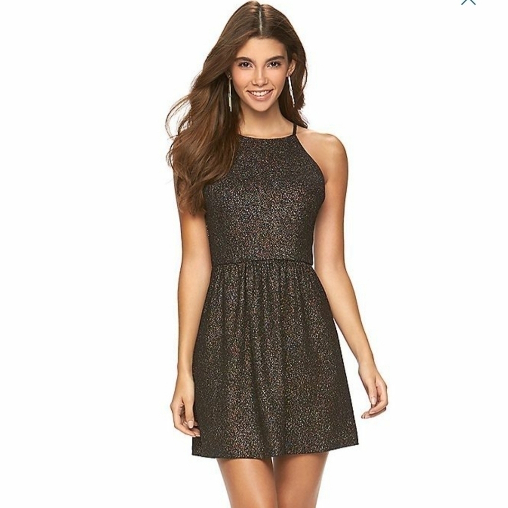 Candie's Foil Halter Knit Dress Size XSmall, rosegold/black